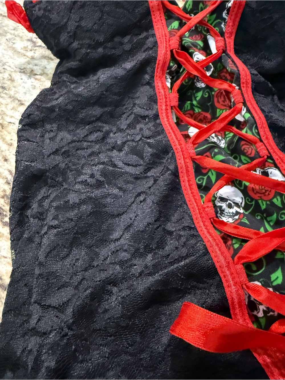 Sexy Gothic Punk Skull and Lace Criss Cross Tie Front Corset Spirit Halloween L - Picture 3 of 13